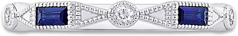 AFFY Round Cut 0.08 Carat White Natural Diamond & 0.12 Carat Blue Sapphire Wedding Band Eternity Ring In 14K Gold Over Sterling Silver (I2-I3 Clarity)