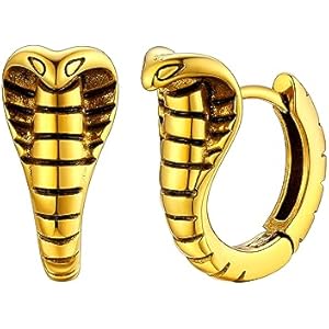 FaithHeart Viking Animals Huggie Hoop Earrings for Men, Gothic Dragon/Snake/Dinosaur/Wolf Earrings Stainless Steel Hypoallergenic Lightweight Stud Earrings Mens Punk Rock Jewelry Gift B-Snak