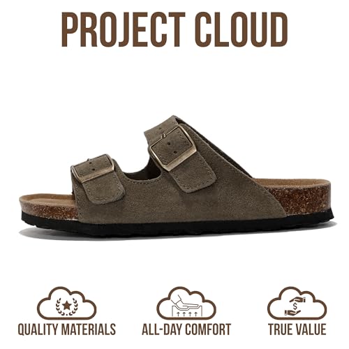 Image of Project Cloud 100% Genuine Leather Flat Sandals For Women 2026 Cork Footbed Womens Sandals with Memory Foam and arch support Vacation Essentials Slides for Women Footwear (Venita)