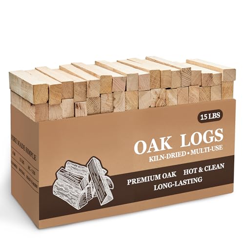 Kiln Dried Oak Firewood Bark Free Hardwood Logs for Pizza Ovens Fire Pits Fireplaces Clean Hot Burning Lights Quickly 6in 15lbs