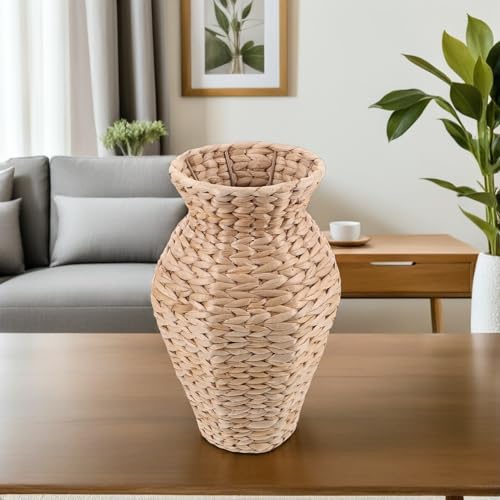 Jarrón de paja beige vintage resistente para decoración de mesa boho 6