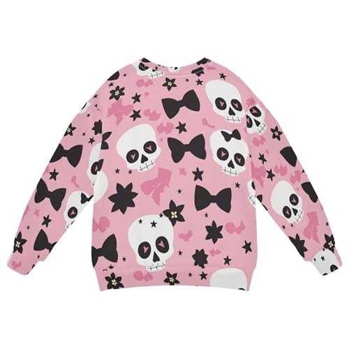 JUNZAN Halloween Spooky Skeleton Stars Pink Big Girls Hooded Sweatshirt Long Sleeve Hoodies for Girls Sports 4T2