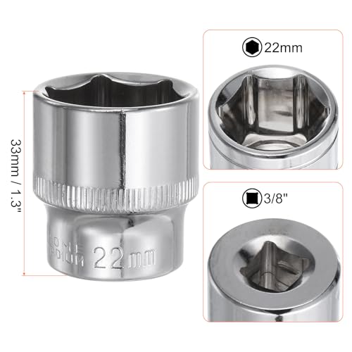 Sourcing Map 6-Point 3/8" Drive 22mm Deep Socket, 1.3" Length, 45# Steel, Polished Chrome, Square Drive, Auto Repair, DIY, Construction 2 Sourcing Map 6-Point 3/8" Drive 22mm Deep Socket, 1.3" Length, 45# Steel, Polished Chrome, Square Drive, Auto Repair, DIY, Construction - Image 2