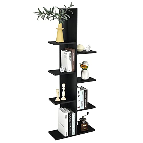 Tangkula 8 Shelf Bookshelf, Wooden Tree Bookcase With 8 Book Shelf, 20”L X 8”W X 55.5”H, Freestanding 8 Tier Storage Display Shelf With Anti-Toppling, Corner Shelf For Living Room Home Office (Black) #TOP11