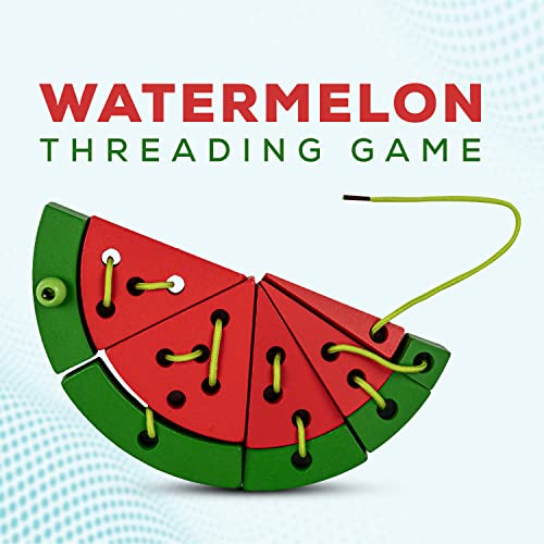 Image of Baybee Wooden Lacing Watermelon Threading Game Puzzle Kids Toys, Wooden Toys with Watermelon, Seeds, Numbers & Lace, Early Learning Puzzle for Kids 3+ Years Boys Girls