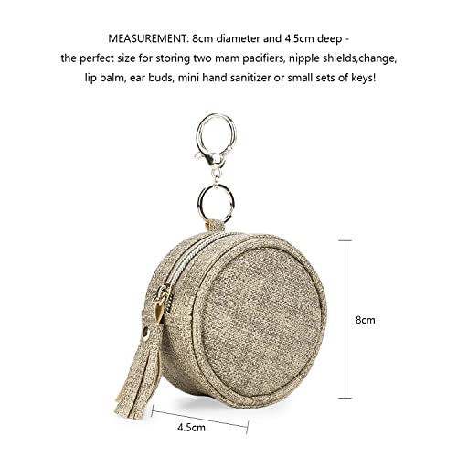 Image of Pacifier Case Bag - Leather Pacifier Holder with Clip for Diaper Bag Stroller Purse Charm, Holds 2 Pacifiers Outdoor Travel (Weave Light Brown)