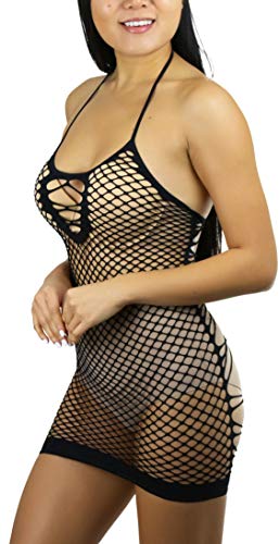 Image of ToBeInStyle Women's Stretch See Through Fishnet Novelty Mini Rave Party Dress