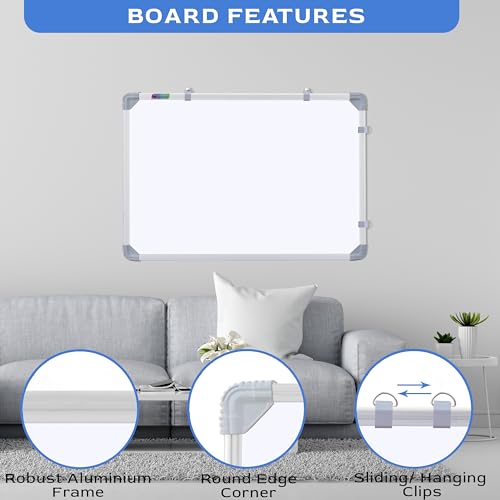 Image of Eduway 1.5x2 Feet Kunj Non-Magnetic Double-Sided White Board and Chalkboard Combo with 1 Marker and 1 Duster | Ideal Use for Home, Office, with Sliding Hanging Clips, Robust Aluminum Frame (59x41cm)
