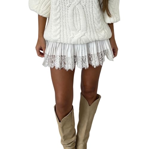 Women Y2k Lace Tiered Mini Skirt Ruffle Half Slip Underskirt Pleated Layered Flowy Short Skirt Club Party Streetwear