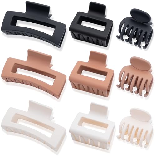 9PCS Pinzas para el cabello mate para mujeres - pinzas grandes para cabello grueso y delgado, pequeñas y mini pinzas para el cabello, pinzas fuertes, ideales para todo tipo de cabello, colores neutros