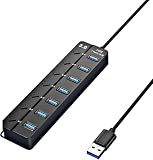Hub USB 3.0 Com 7 Portas, Botões Individuais, LED, Alta Velocidade (5Gbps), Compatível Com PC Notebook TV Consoles Mouse PenDrive Teclado Impressora Acabamento Premium