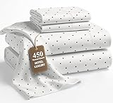 450 TC 100% Cotton Printed Polka Dot Queen Sheets, Soft Sateen Weave, Deep Pocket Queen Sheets for 15” Mattress, Mercerized Cotton Fully Elasticized Luxury Hotel Bedding, Polka Dot - Black