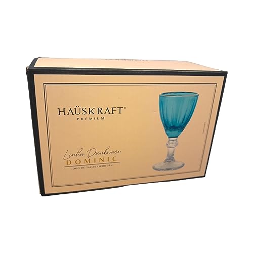 Taças Para Licor De Vidro Dominic Azul Com Borda Dourada 55ml 6 Peças Hauskraft