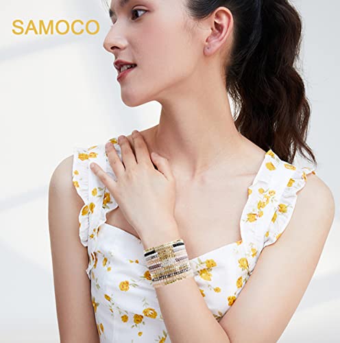 SAMOCO 17Pcs Boho Beaded Bracelets for Women Colorful Stackable Sparkly Crystal Beads Bracelets Multi-Layer Versatile Statement Bracelets Stretch Cuff Jewelry Gifts2