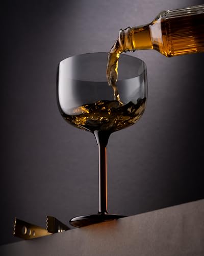 Image of CAR-O-BAR Ebony Wine & Cocktail Glass | Greyish Black with Red Stem | Set of 2 | 240ml Crystal Thick Cut Heavy Base Crystal Wine Glass | Perfect for Cocktails