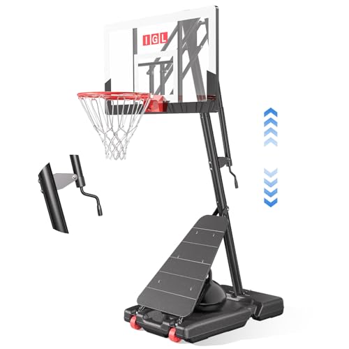 Image of IGL Basketball Hoop Outdoor 40 /44 /47 Inch, Height Adjustable 5.3-10 FT, Portable Basketball Goal with Shatterproof Backboard for Kids Teens Adults, Backyard Driveway