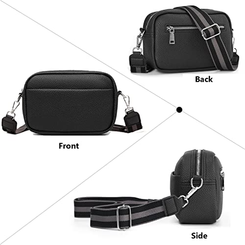 Meisee Crossbody Bag For Women Sling Shoulder Bags Handbag Cell Phone Purse Faux Leather With Wide Shoulder Strap-Black-1 #TOP1