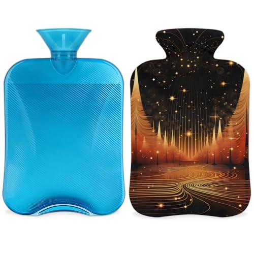 Hot Water Bottle with Soft Cover,2L Abstract Christmas Tree Hot Water Bag for Hot and Cold Compress, Hand Feet Warmer, Rubber Hot or Cold Water Bottle Halloween Christmas Decorations
