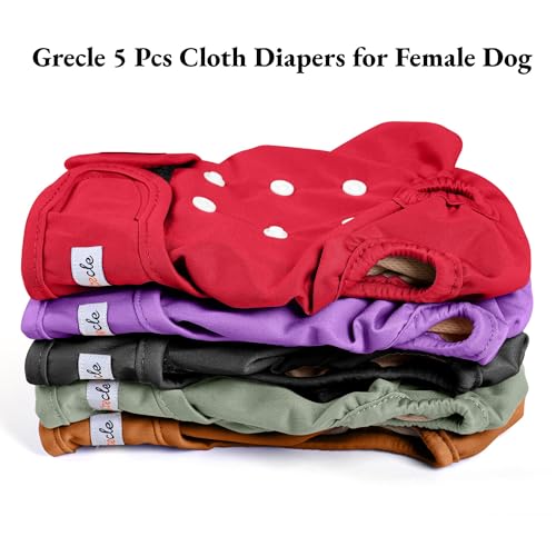 Image of Female Dog Diapers 5Pcs - Premium Reusable Diapers for Doggie in Heat - Highly Absorbent Dog Diapers Female for Pet Incontinence, Red, L