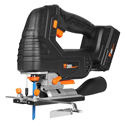 Image of WEN Cordless Jigsaw, Brushless with Variable Speed, 20V Max 4.0 Ah Lithium Ion Battery and Charger (20667)