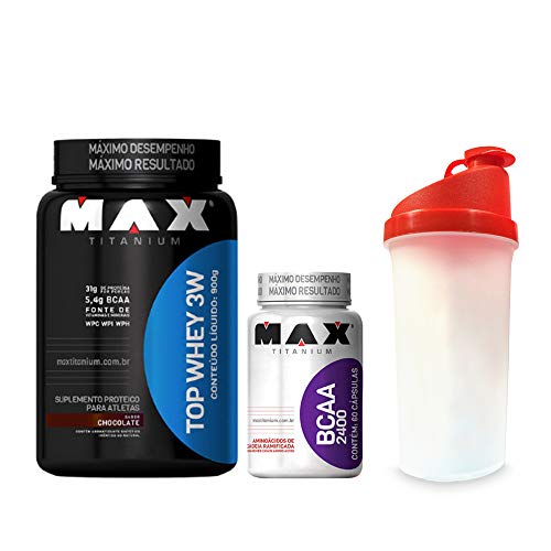 Kit Top Whey 3W 900 G + Bcaa 2400 60 Cáps + Coqueteleira - Max Titanium Max Titanium