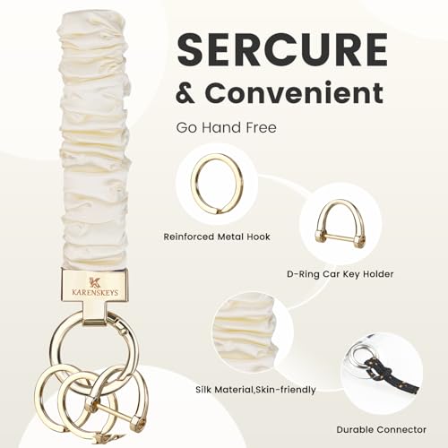Image of Scrunchie Keychain Wristlet, Key Chain for Car Keys with D Ring, Stretchy Phone Charms with Tether Tab for Women.