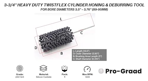 Image of 3-3 /4 inch 240 Grit Silicon Carbide HD TwistFlex Cylinder Hone, Fits 3.5 inch-3.76 inch | Heavy-Duty Flexible Cylinder Hone for Honing, Deburring & Cross-Hatch on Mild Steel, Stainless, Cast Iron & Ferrous Metals