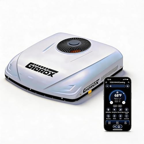 Gidrox 12000 BTU 12V DC RV Air Conditioner with Heat Pump - Battery Powered, Low Power & Ultra Quiet Rooftop AC Unit with APP Remote for Camper