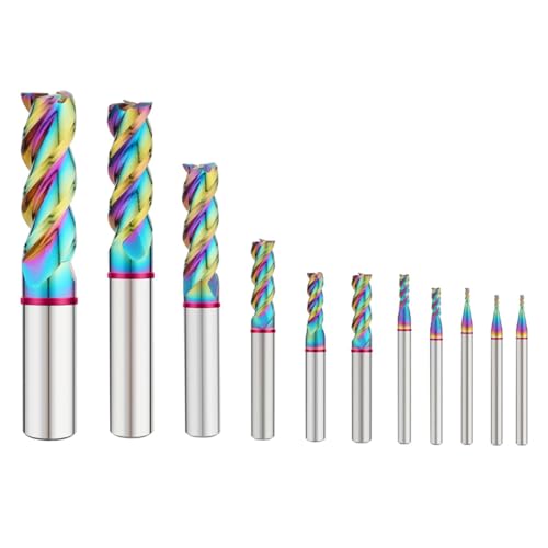 Image of Carbide Square End Mill HRC60 Double Edge 3 Flute TiAiN Coating Tungsten Steel Color-Ring for Aluminum Wood Endmills
