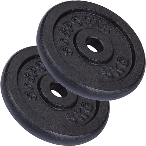 ScSPORTS® Hantelscheiben - Set, 10/20/30/40kg, 30/31mm Bohrung, Gusseisen, Schwarz - Hantelscheiben-Set, Gewichtsscheiben, Hantelgewichte, Fitness Scheiben, Gewichte für Hantel (10 KG (2 x 5 kg))