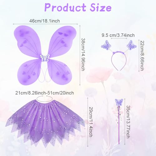 AYBUY Fairy Wings Kids Costume, Butterfly Wings with Glitter Tutu, Magic Wand and Headband, Purple Fairy Princess Skirt Set - Image 2