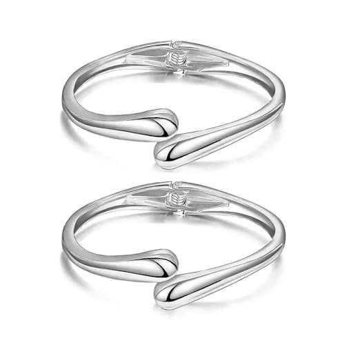 Image of MTINEAPS Sterling Silver Bangle Bracelets for Women Teens Trendy Chunky Adjustable Twist Cuff Bracelet Jewelry Gifts (Silver-2 PC)