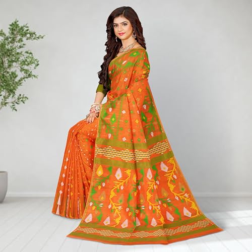 Image of Mayabi Women's Dhakai Jamdani Cotton Silk Saree Traditional Bengali Tant Korat Work, Without Blouse Piece