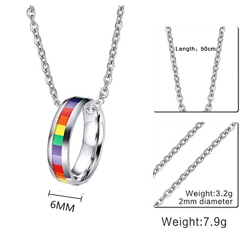 Stainless Steel Jewelry Unisex LGBT Pride Gay Lesbian Flag Rainbow Double Rings Pendant Necklace2