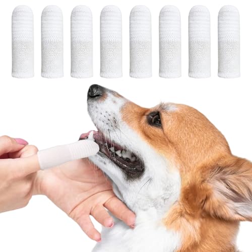 8 Pezzi Spazzolino per Cani Gatti, Riutilizzabile Tessuto Spazzolino per Cani Totale a 360 °, Antiscivolo Pulizia Denti Cane Fibra Tessuto Spazzolini da Dito per Dell'Animale, Taglia Universale