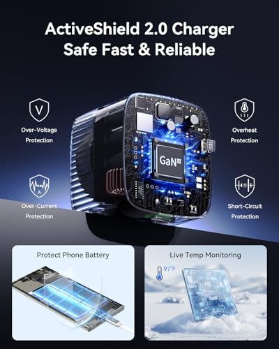 Image of USB-C Charger Block, 45W GaN 2 Port Fast Charging w /Built-in Retractable C Cable & Foldable Plug, PD /PPS for iPhone 16Pro Max /16 /Pixel 9 pro /Galaxy /iPad /MacBook (White)