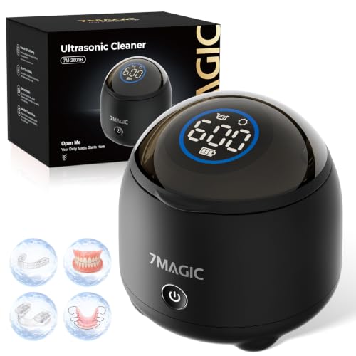 7MAGIC Cordless Ultrasonic Retainer Cleaner Machine, 48kHz, 200 ml, Black