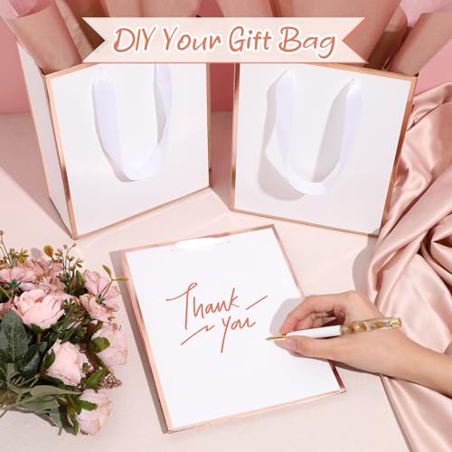 Image of Yeaqee 24 Pack Metallic Paper Gift Bag with Tissue, White, Rose Gold | with Satin Ribbon Handle and Tissue, 9x7x3.1 Inch, Suit Business, Birthday, Christmas, Thank You Return Gifts Bags