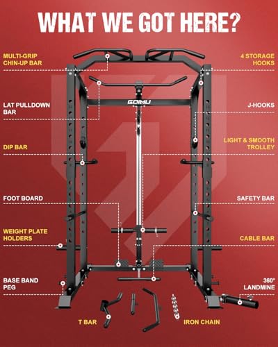 Image of C1-V4 Power Cage, 2000LBS Squat Rack with LAT Pulldown, Multi-Function Weight Cage Strength Training Machine, Workout Cage with More Attachments for Home Gym Garage