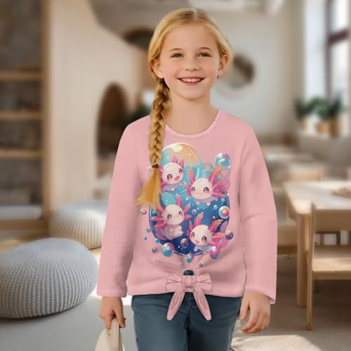 Loose Girls Long Sleeve T-Shirt,Crew Neck Girls Shirt,Kids Front Knot Tunic Tops for School4