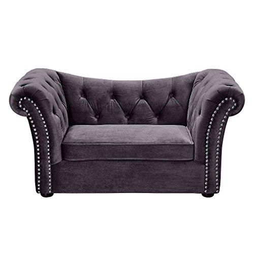 TOV Furniture The Dachshund Collection Waterproof Velvet Upholstered Handmade Sofa Pet Dog Bed, Gray