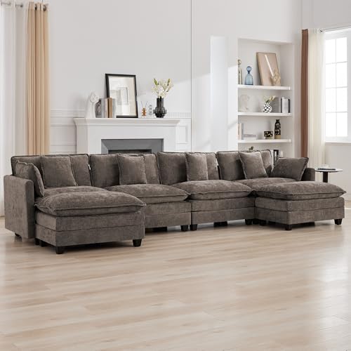 147'' Sectional Cloud Deep Seat Couch, Oversized Chenille U Shaped