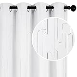 Deconovo Curtains for Living Room - Light Blocking Drapes with Line Design, Grommet Panels for Bedroom, (52W x 84L Inch, Pure White, Pack of 2)
