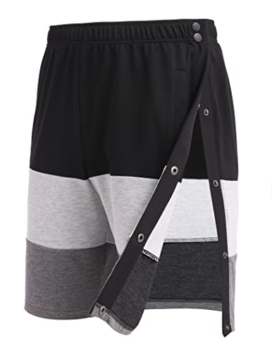 Deyeek Men’s Cotton Color Block Snap Shorts with Pockets