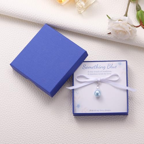 Image of MIXJOY Something Blue Gift for Bride, Wedding Day Bridal Blue Pearl Angel Wings Bouquet Garter Charm for Bride to Be