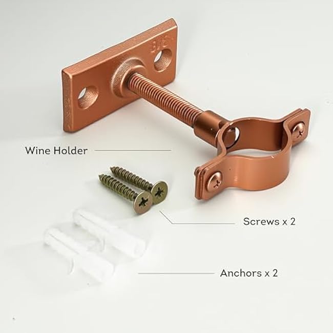 Lily's Home Bar Wall Mount Single Wine Bottle Display Holder, Industrial Design with Mounting Hardware, Works with Wine or Liquor Bottles, Copper Finish (4-1/2¡± x 1-3/8¡± x 2-3/4¡±)