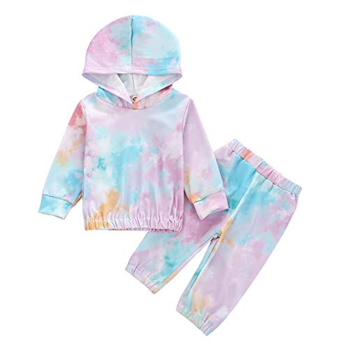 Baby Girls Boys Fall Winter Clothes Set Tie Dye Sweatshirt Long Sleeve Hoodie T-Shirt Tops Tie-Dye Pants 2Pcs Outfits (Q-Blue, 18-24 Months)