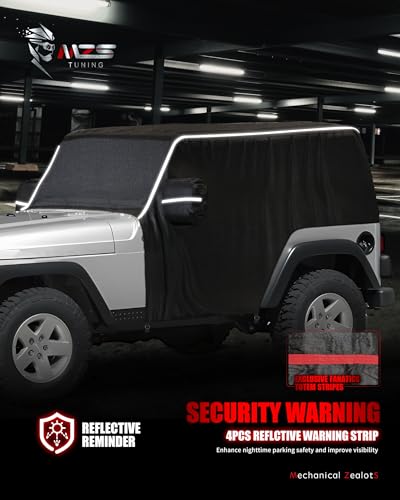 Image of MZS Cab Cover Compatible with Wrangler TJ YJ 2 Door 1986-2006, 600D Waterproof Wrangler Cover with Mirror Pocket 6 Gust Hook Car Half Covers Windproof Sun Snow Rain Scratch Protection