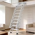 10 ft Wall-Mounted Folding Ladder, Pull Down Attic Ladder with Armrests, 12-Step Loft Retractable Stairs, Suitable for Family Garages, Attics and Basements, Up to 660 Lbs (White, 12 Steps)