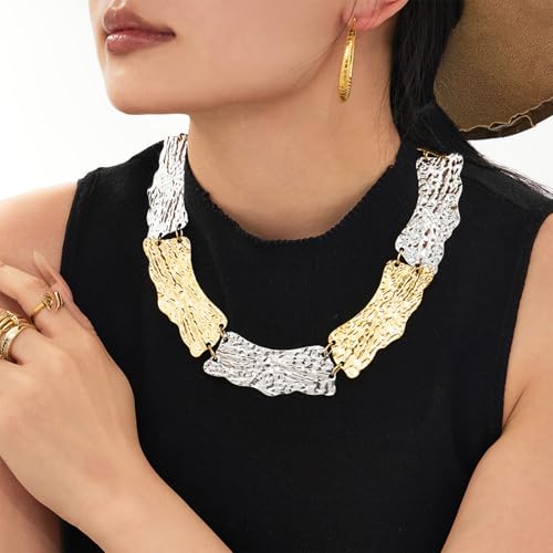 Collier ras de cou acier composite asymétrique avec perles baroques